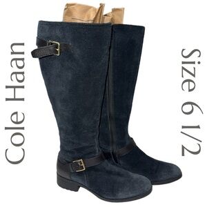 Cole Haan - Black Suede Waterproof Knee‑High Boots Buckle Detail - Size 6.5
